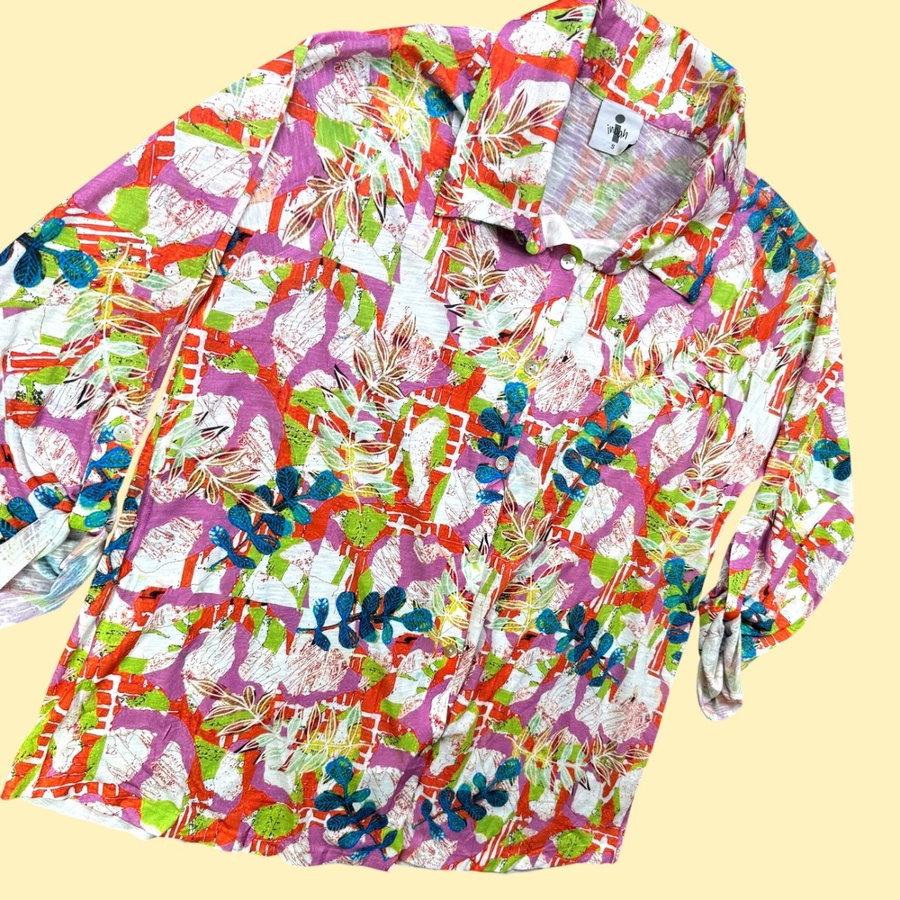 Inoah Button Down Top Women S Multi Color Abstract Print Art To Wear Casual New